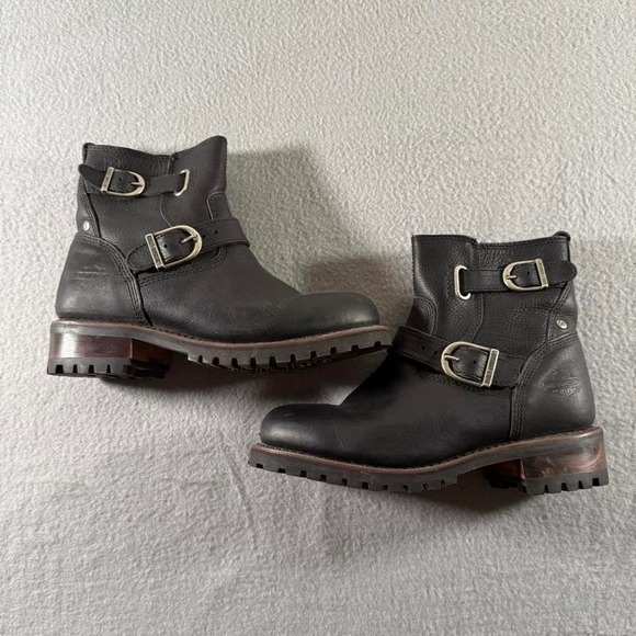 Harley Davidson Shoes - Women's Harley Davidson Black Leather Buckle Motorcycle Boots Biker Grunge 7